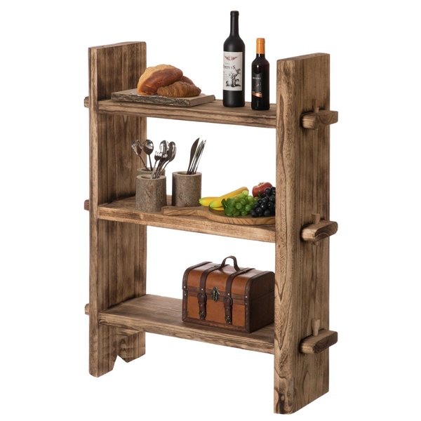 Vintiquewise Natural Wooden Rustic Bark Three Tier Shelf Display for Entryway, Kitchen, and Outdoor QI004044-30X45